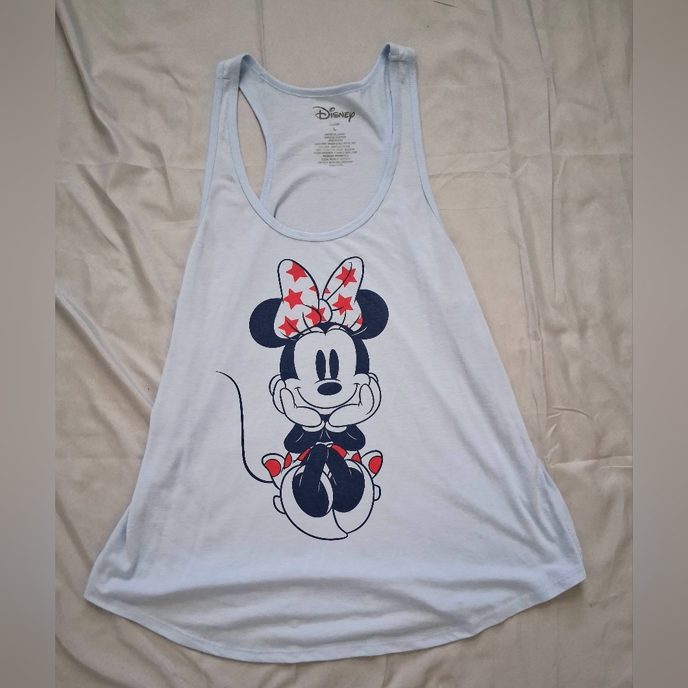 Disney Minnie Mouse Tank Top Women’s Large Light Blue Racerback Graphic